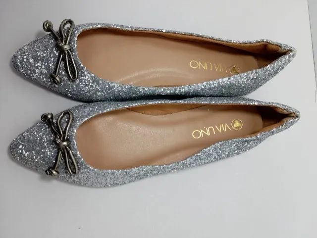 SAPATILHA VIA UNO COM GLITTER PRATEADA-TAMANHO 36. - Foto 3