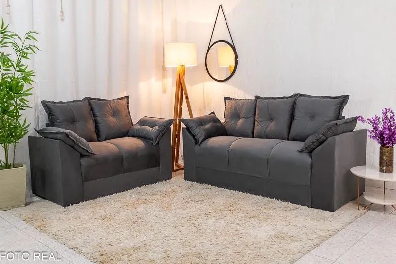 Sofá 3 e 2 lugares Petra Veludinho Cinza rf76
