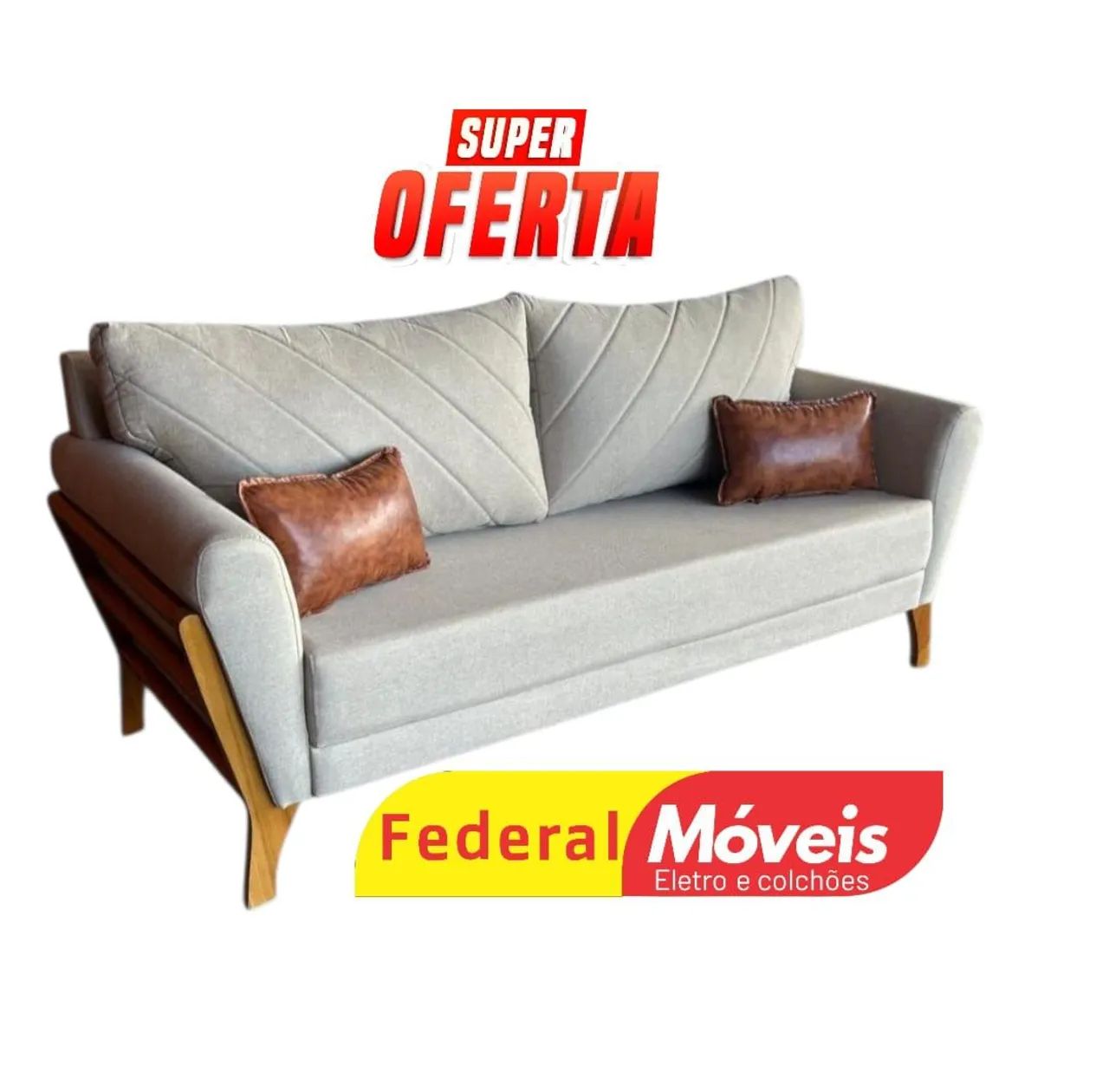 Sofá em Linho 1,95m Pés em Madeira - Super Oferta!