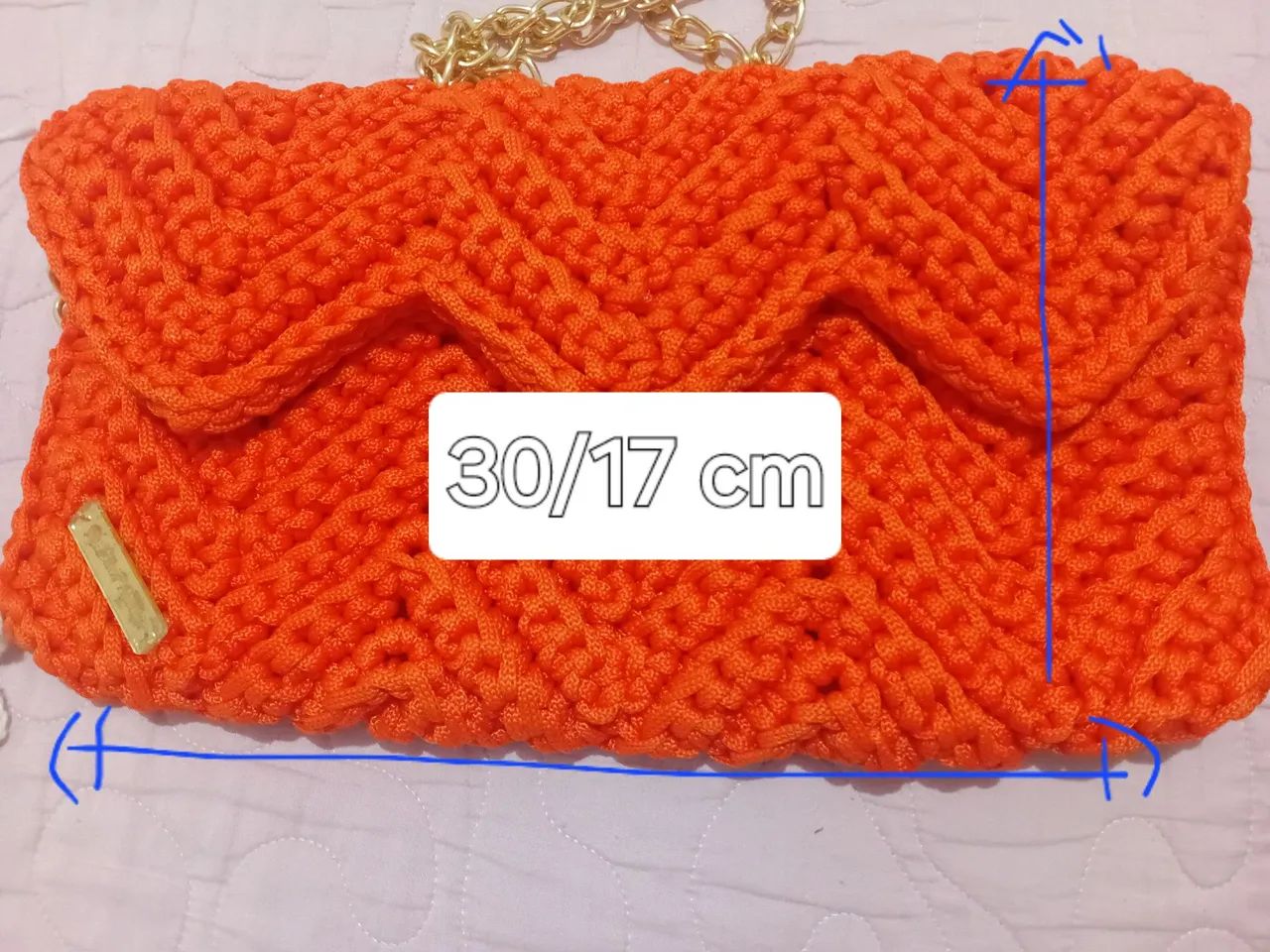 Bolsa de Crochê Laranja com Design Chevron - Foto 4
