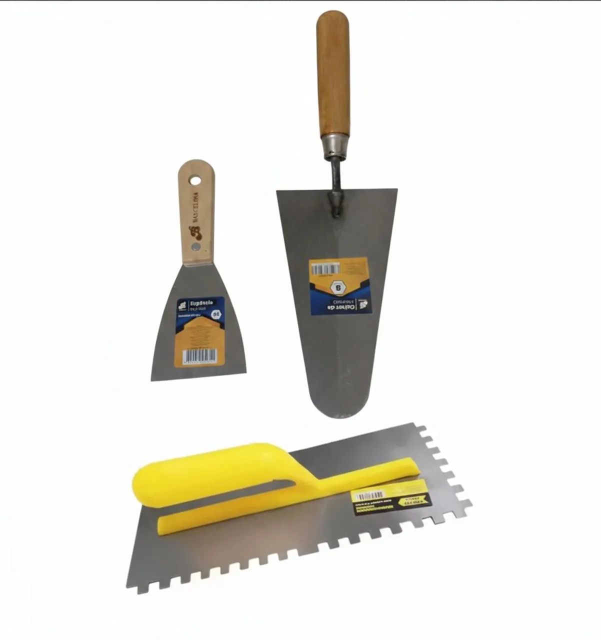 Kit para pedreiro 1 desempenadeira dentada, 1 colher e 1 espátula 