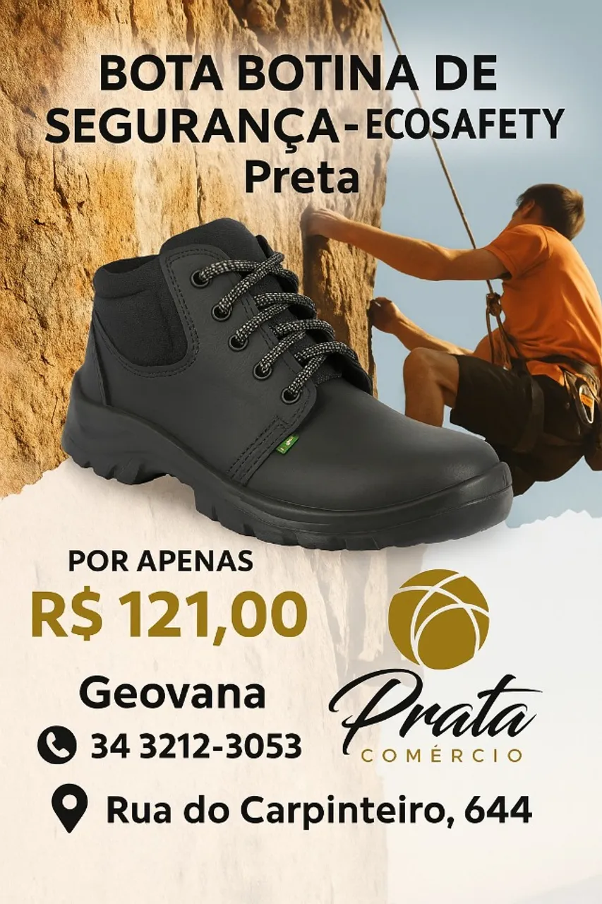 Bota Botina de Segurança Ecosafety Preta
