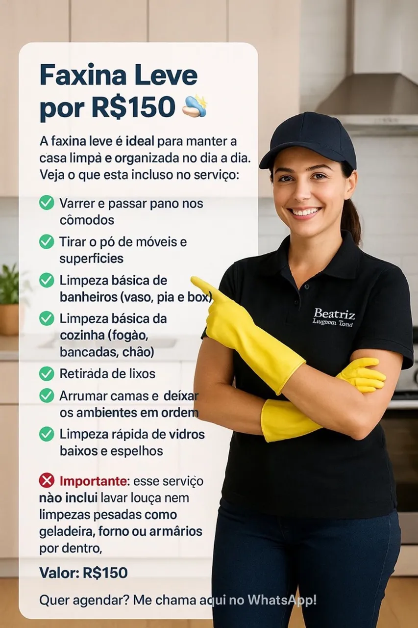 Faxina leve até 6 cômodos profissional 