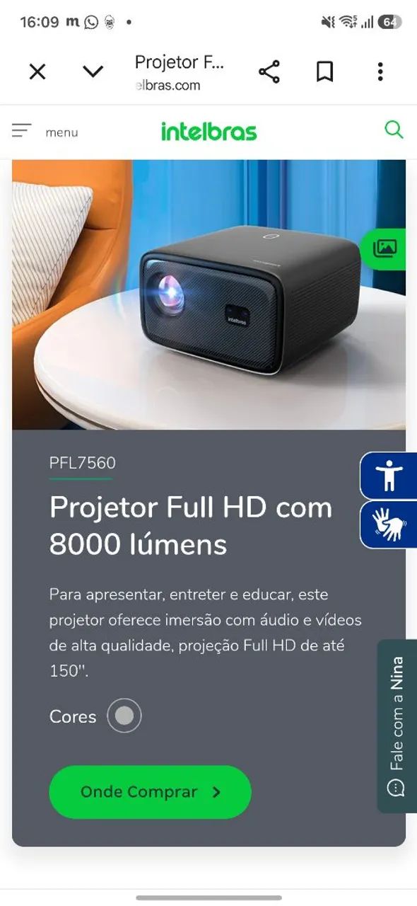 Projetor Intelbras pfl7560 tv 150 polegadas 