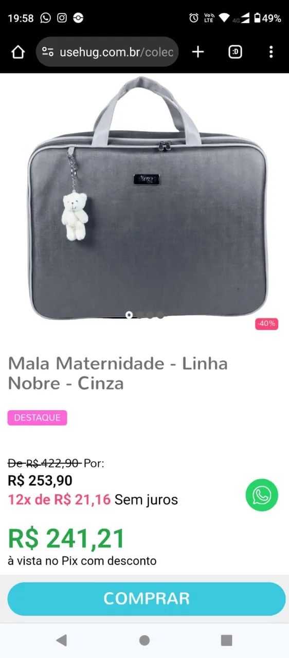 Conjunto (Bolsa M e Mala Maternidade - linha nobre cinza (marca Hug) 