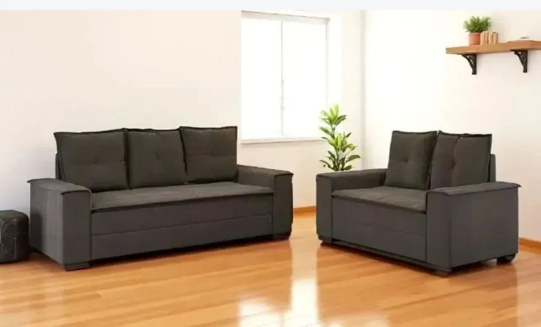 Conjunto sofa estofado na cor marrom