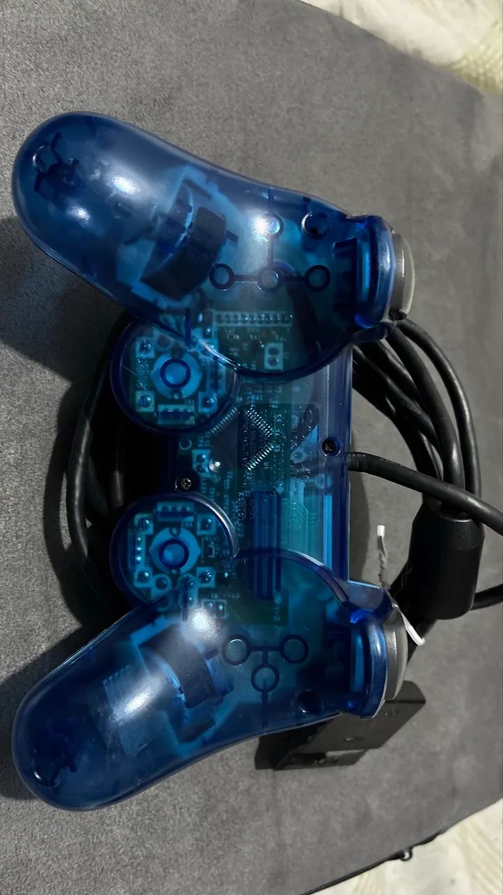 Controle PS2 Original - Azul Claro Transparente  - Foto 2