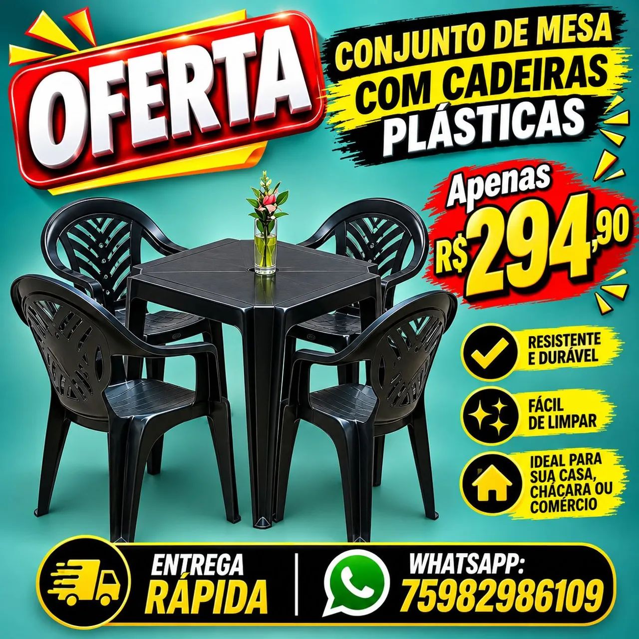 Conjuntos de mesas e cadeiras plásticas América 