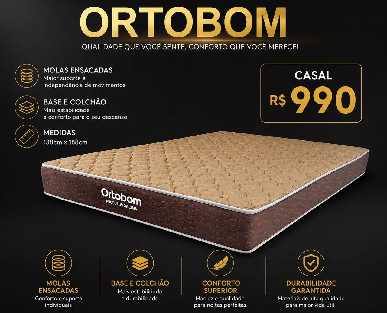 COLCHÃO CASAL ORTOBOM D60  - Foto 2