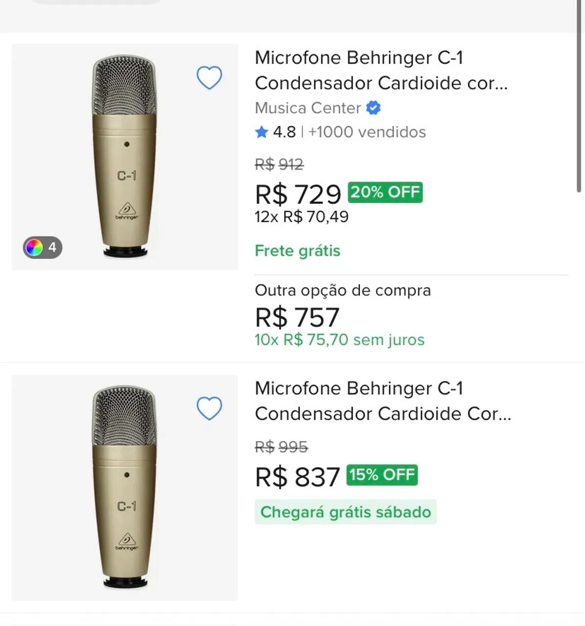 Microfone condensador behringer c-1 - Foto 4