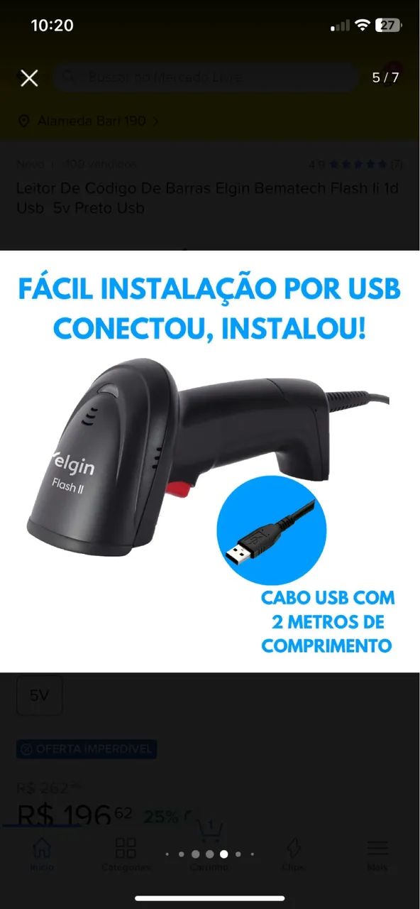 Leitor De Código De Barras Elgin Bematech Flash II 1d Usb  5v Preto Usb - Foto 4