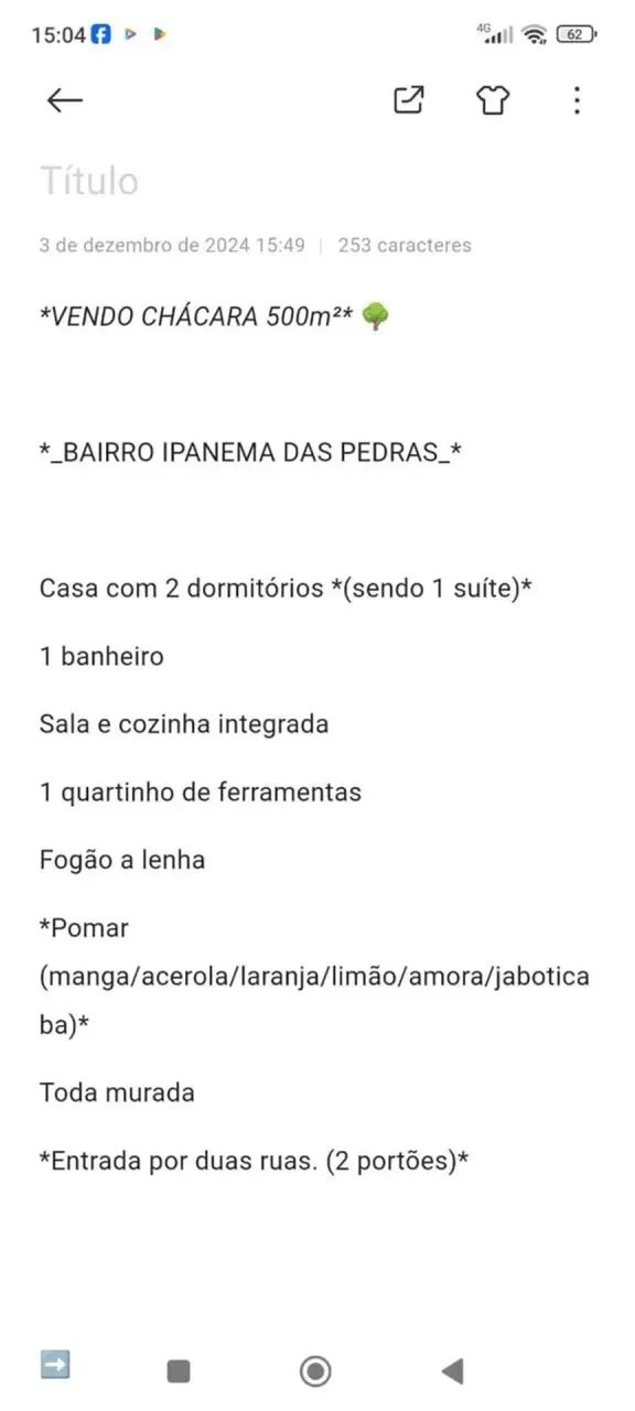 Chacara á Venda Ipanema das Pedras - Sorocaba/SP - Foto 2