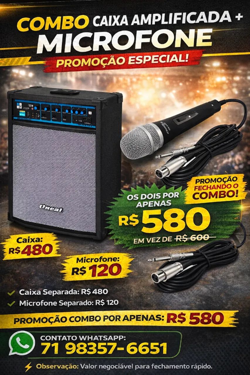 Caixa Amplificada + Microfone - Ótimo Estado - Promoção Combo