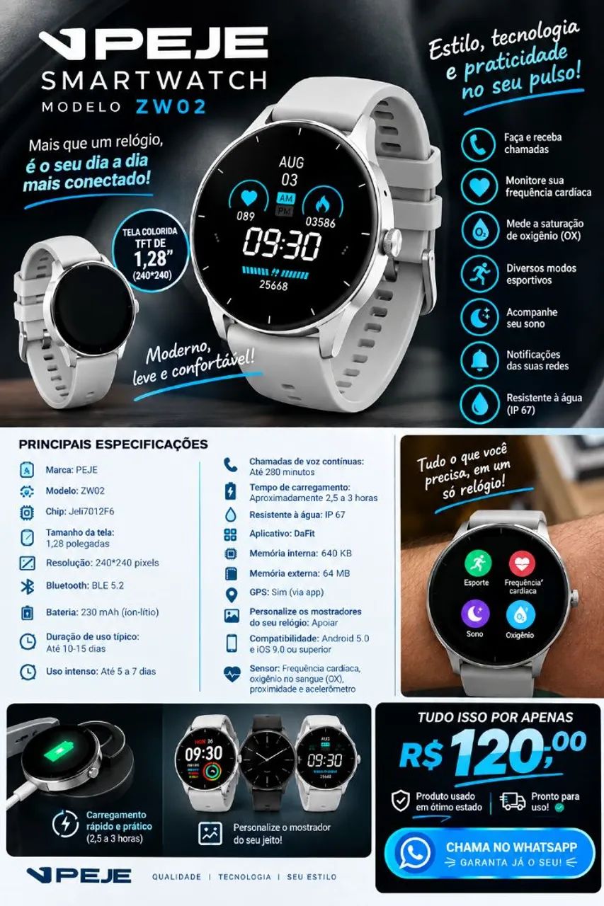 Relógio smartwatch PEJE 