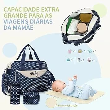 Kit 5 Peças Bolsa Maternidade Multifuncional Para Mães Novo - Foto 4
