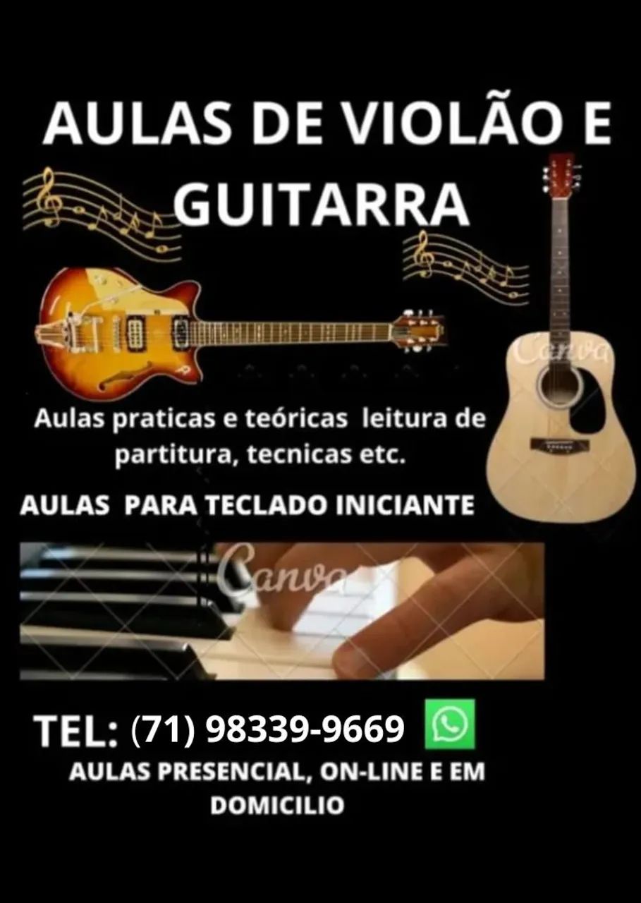 AULAS DE VIOLÃO. GUITARRA E TECLADO 