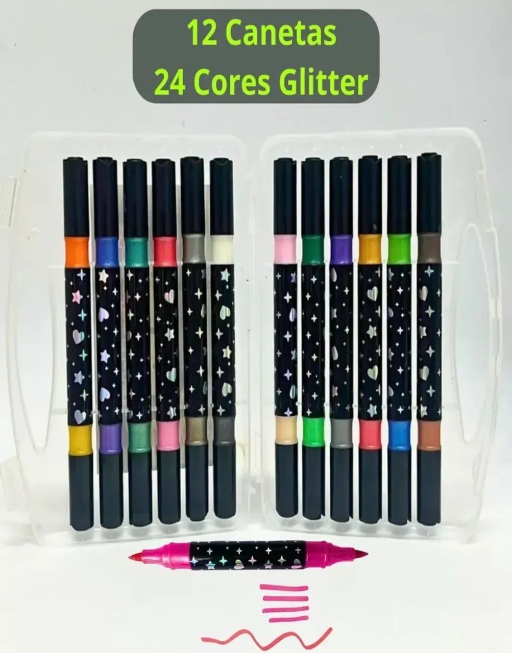 12 canetas marcadoras com glitter (24 cores) - Foto 4