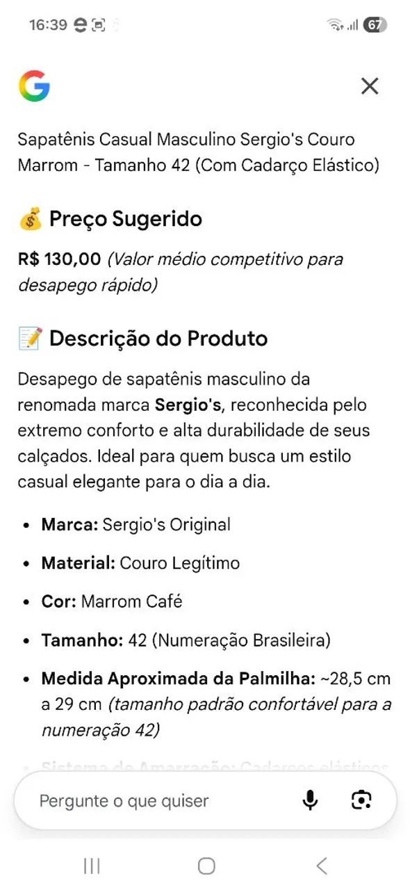 SAPATI DE COURO LEGÍTIMO SERGIO'S N42 MARROM  - Foto 5