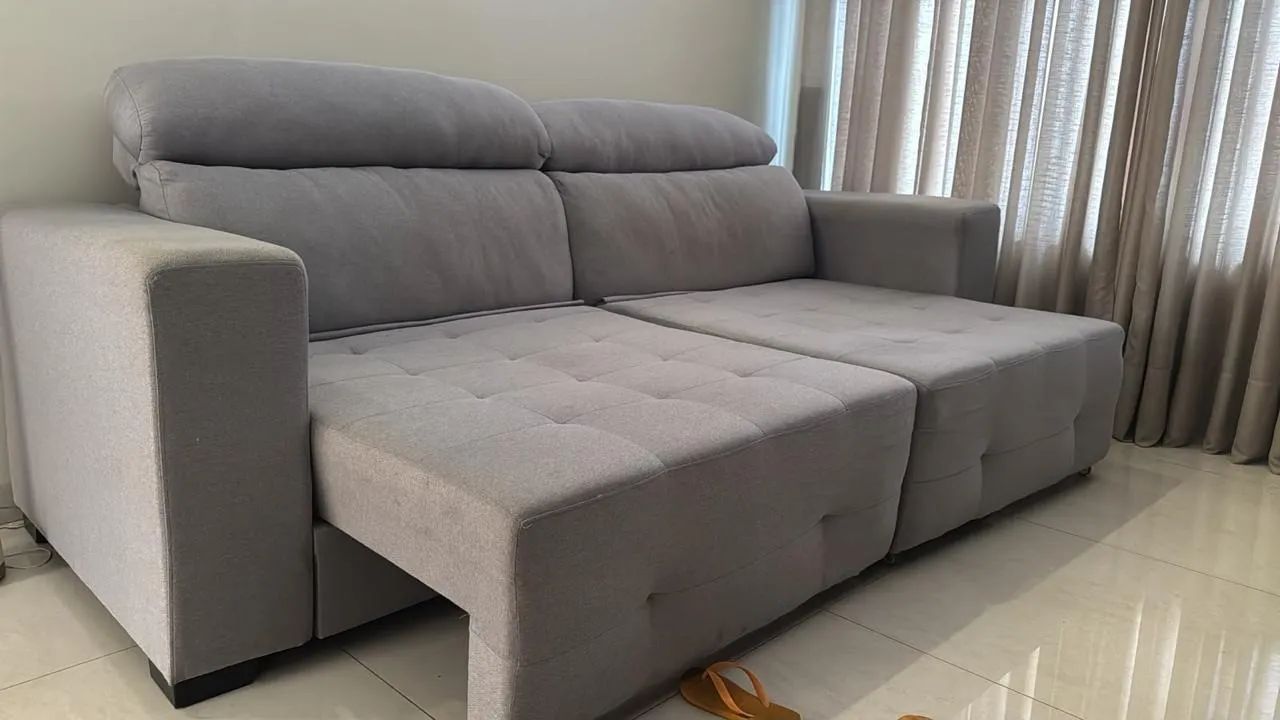 Sofá Cinza de Linho, 2,70 m, Novíssimo