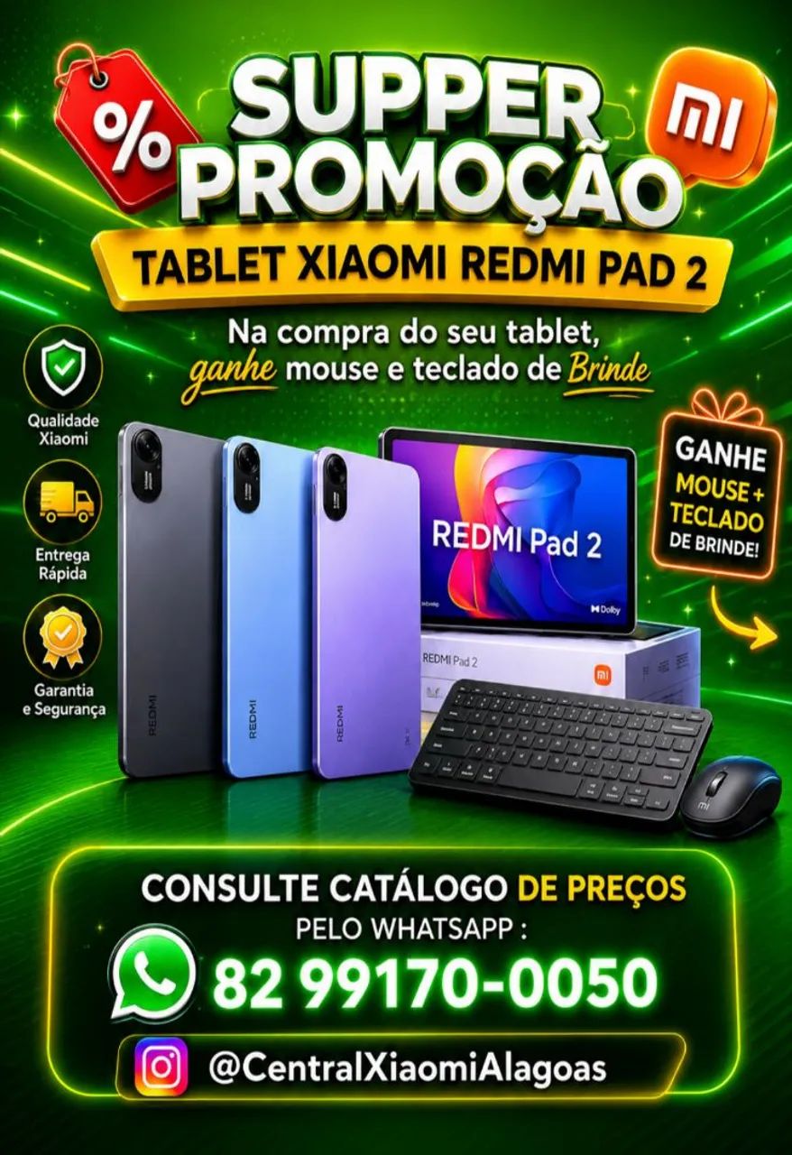 Tablet Xiaomi Redmi PAD 2 + mouse e teclado bluetooth de brinde 
