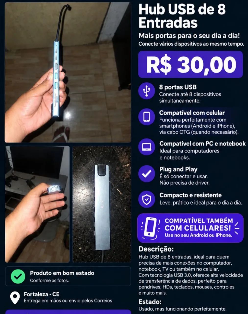 HUB USB DE 8 PORTAS