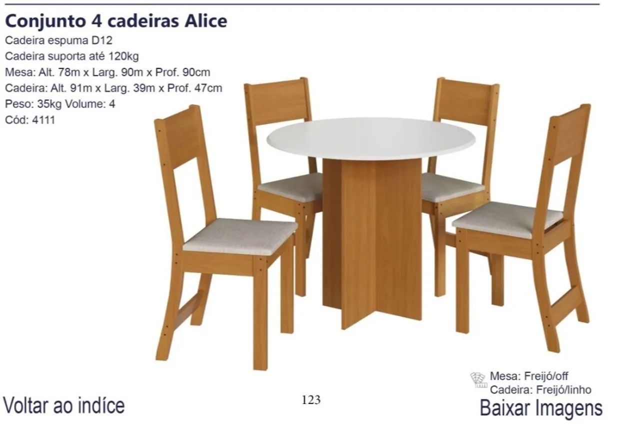 Mesa de jantar Alice redonda com 4 cadeiras 