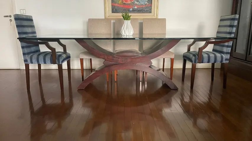 MESA DE JANTAR DE VIDRO PARA 8 LUGARES - GRANDE E ELEGANTE
