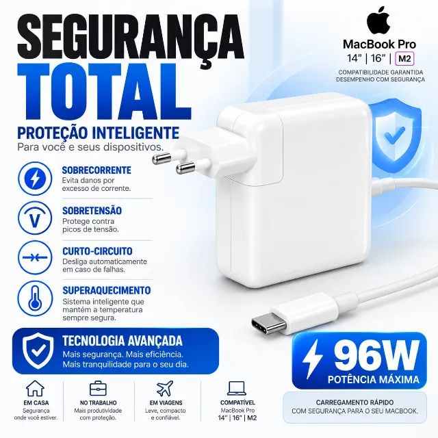 Carregador 96W Compatível com Macbook Pro Com Cabo Tipo C - Foto 2