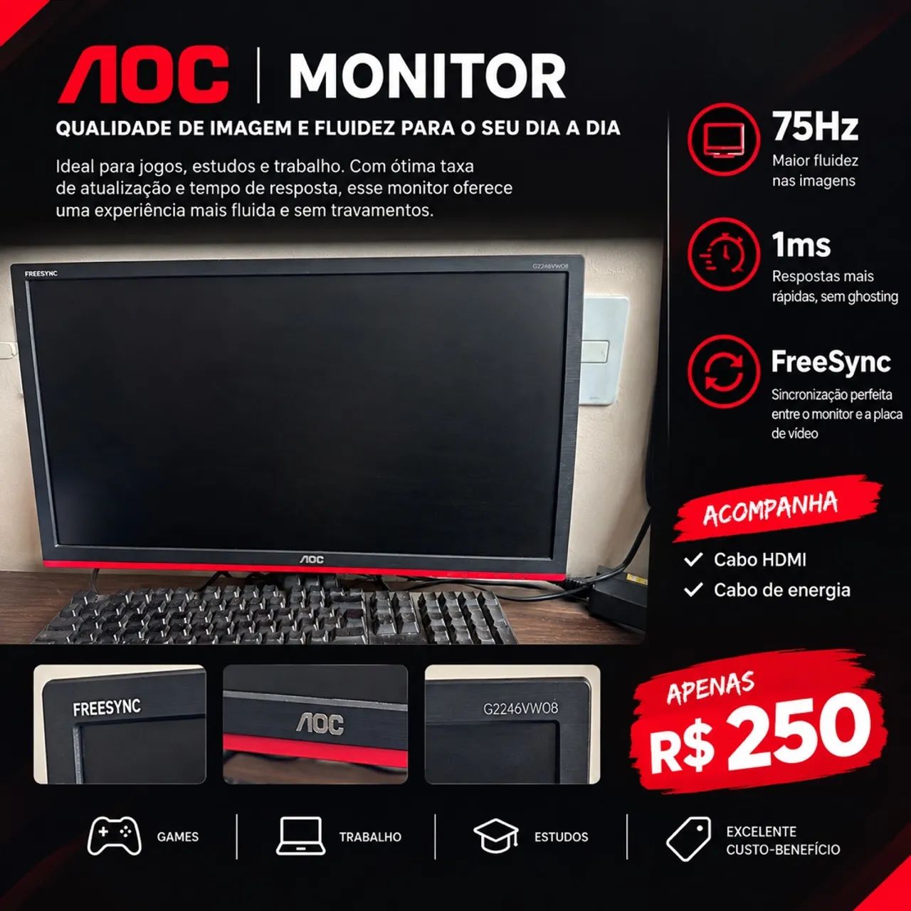 Monitor 21,5 polegadas 75Hz