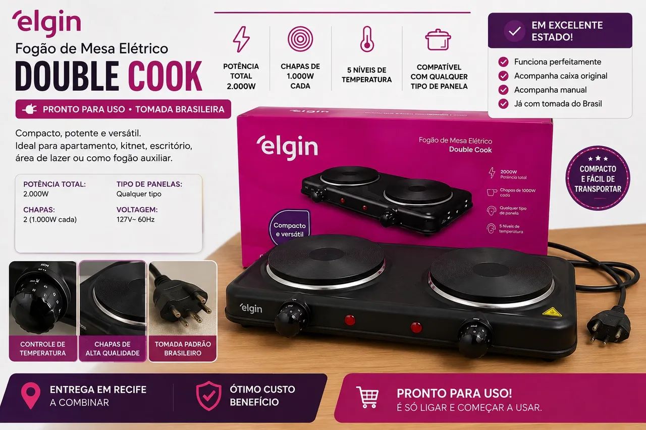 Fogão Elétrico Elgin Double Cook 2 Bocas - Com Caixa - Foto 2