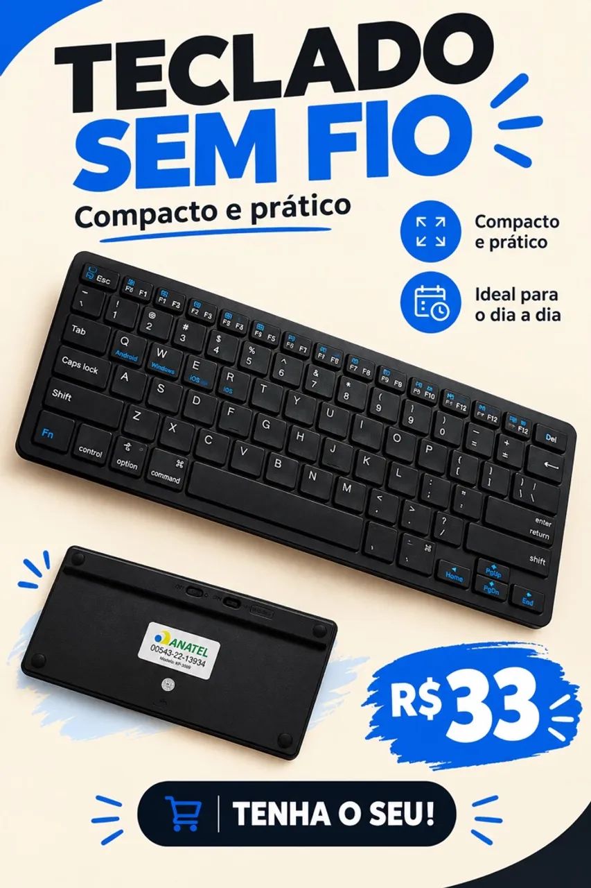 Teclado sem fio bluetooth