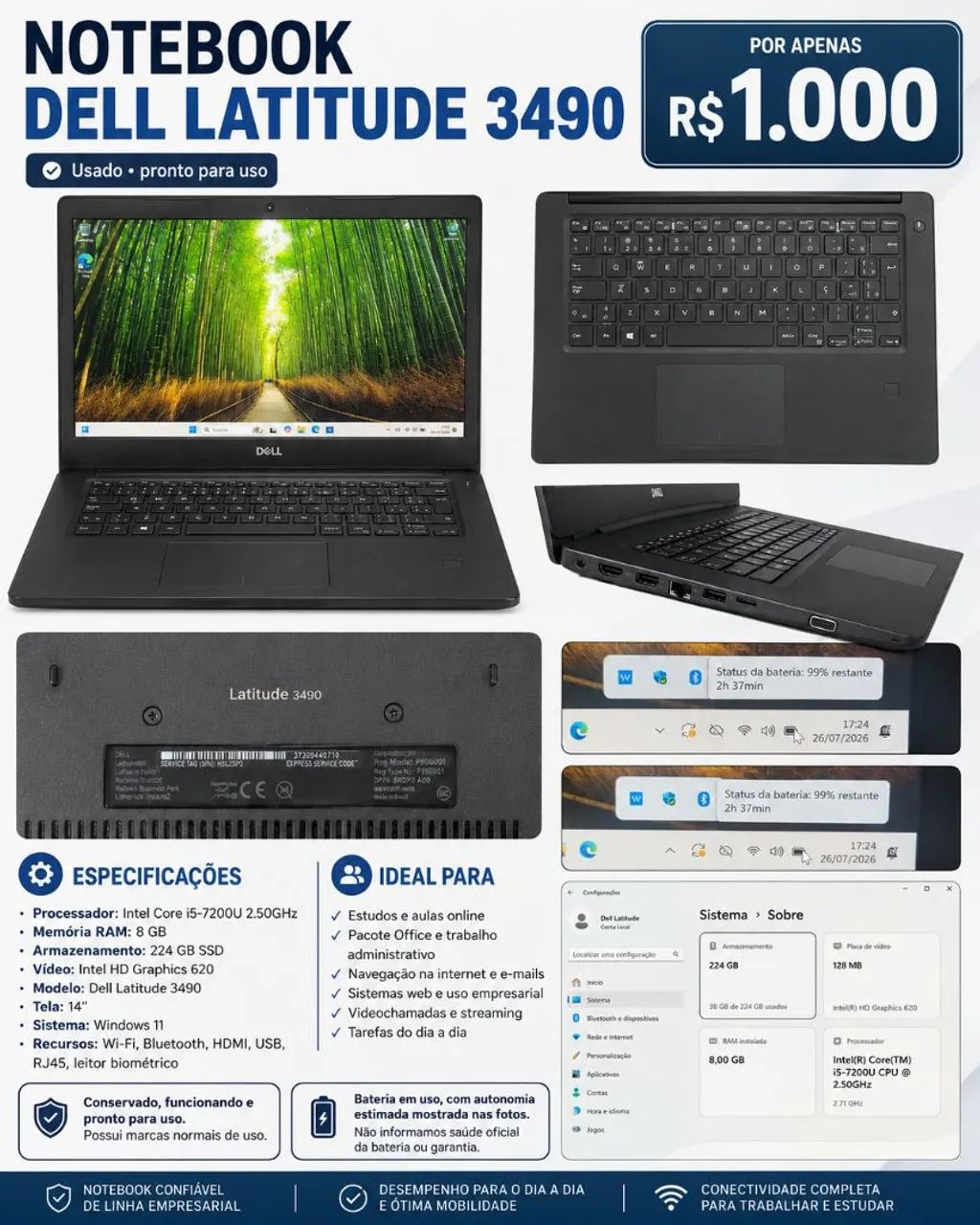 Notebook Dell Latitude 3490 I5, 7° 8gb ram