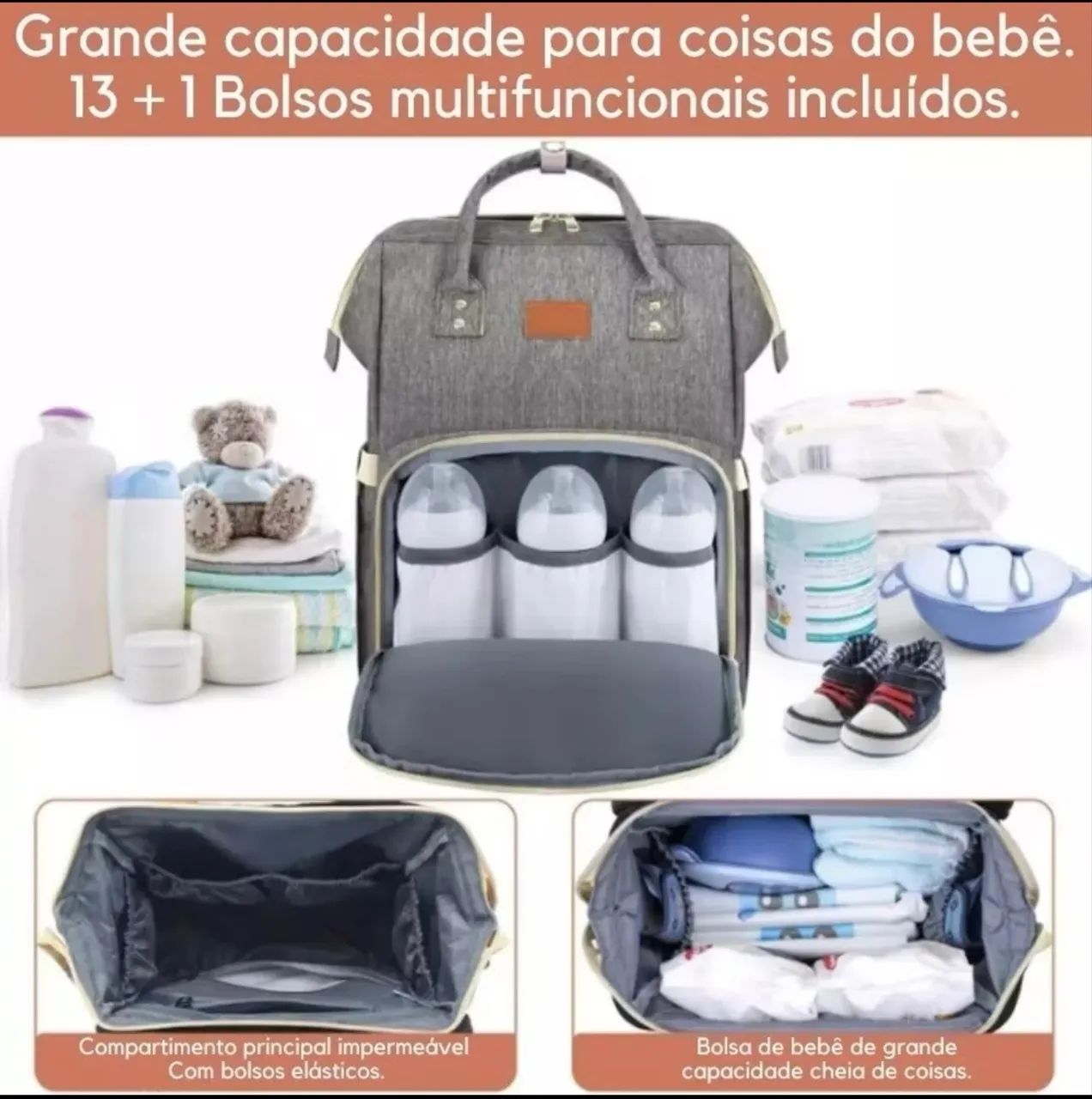 MOCHILA/BOLSA MATERNIDADE CINZA