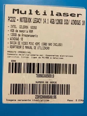 Notebook legacy Multilaser 14 polegadas419359462324316164