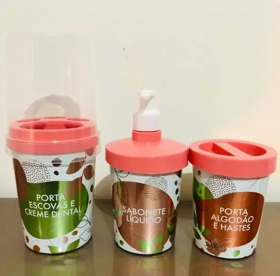 Kit De Banheiro Floral Porta Escova Sabonete Algodão Avon - Foto 2