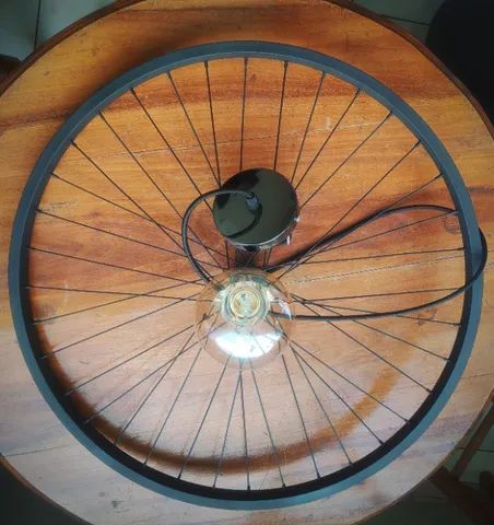 Lustre Estilo Industrial !!! Roda de Bike - Preto + Lâmpada Filamento de Carbono - Foto 3