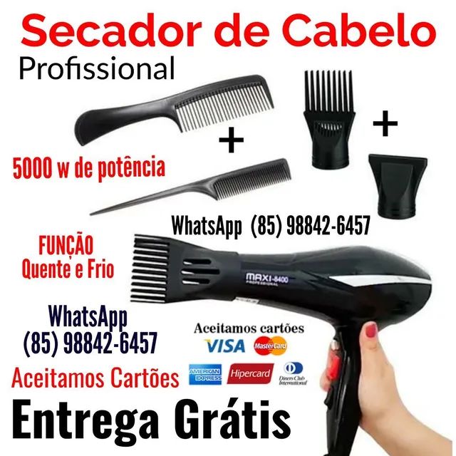 Secador de Cabelo profissional 5000w Grátis 2 Pentes e 2 Bicos. 