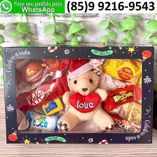 Kit Presente Natal Chocolates Ursinho Pelúcia Natalino Papai Noel