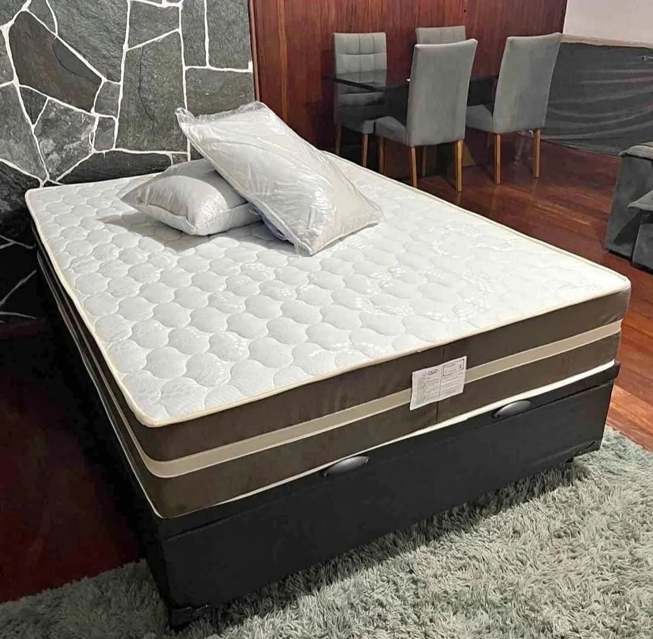 CAMA BOX BAÚ CASAL COLCHÃO CASAL CLASSICO MOLAS ENSACADA 