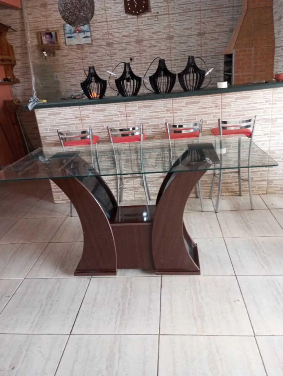 Mesa de jantar  de vidro retangular para seis cadeiras - Foto 4