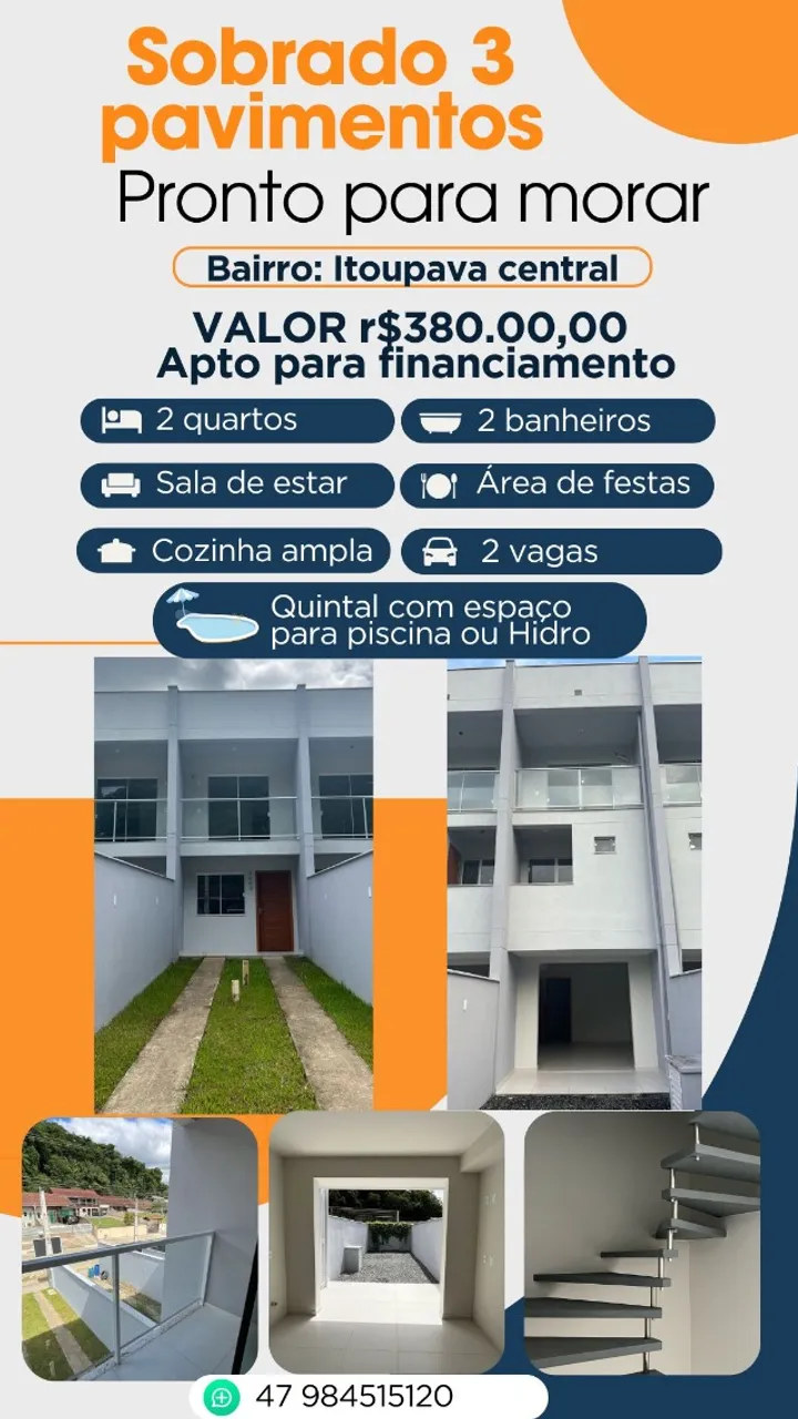 Sobrado 3 pavimentos Itoupava central 110m²
