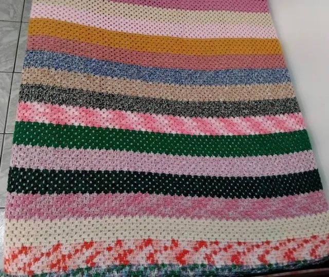 Colcha De Crochê Listras Multicolorida Para Cama De Solteiro - Foto 3