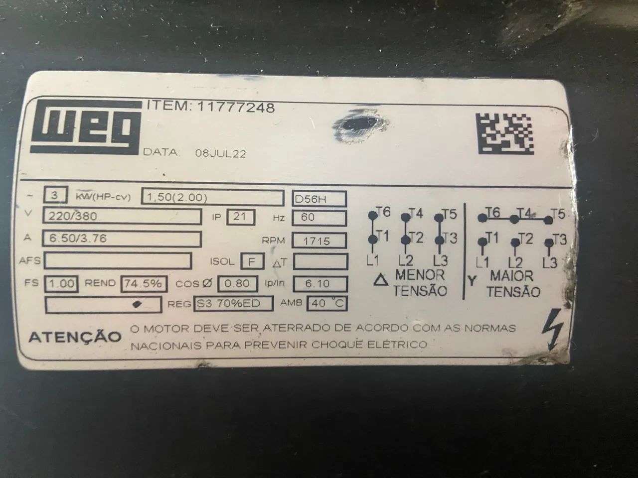 Motor Elétrico WEG 1,5/ 2 CV  trifásico  - Foto 2