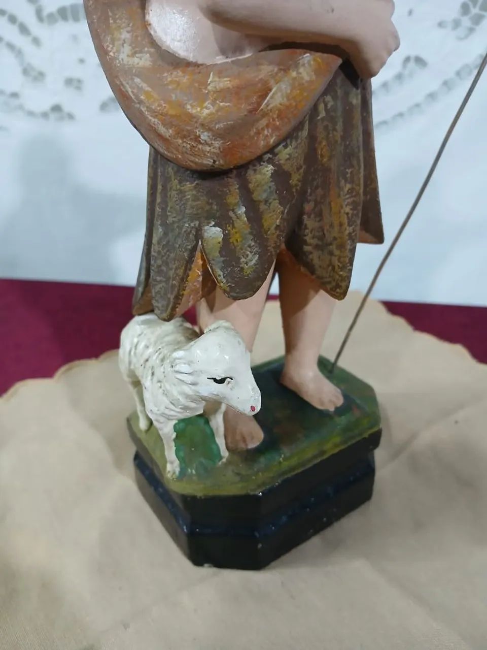 Antiga Estaueta São João Batista Imagem De Madeira - Foto 4