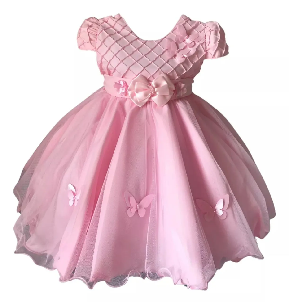 Vestido de Festa Infantil Rosa com Detalhes em Borboleta