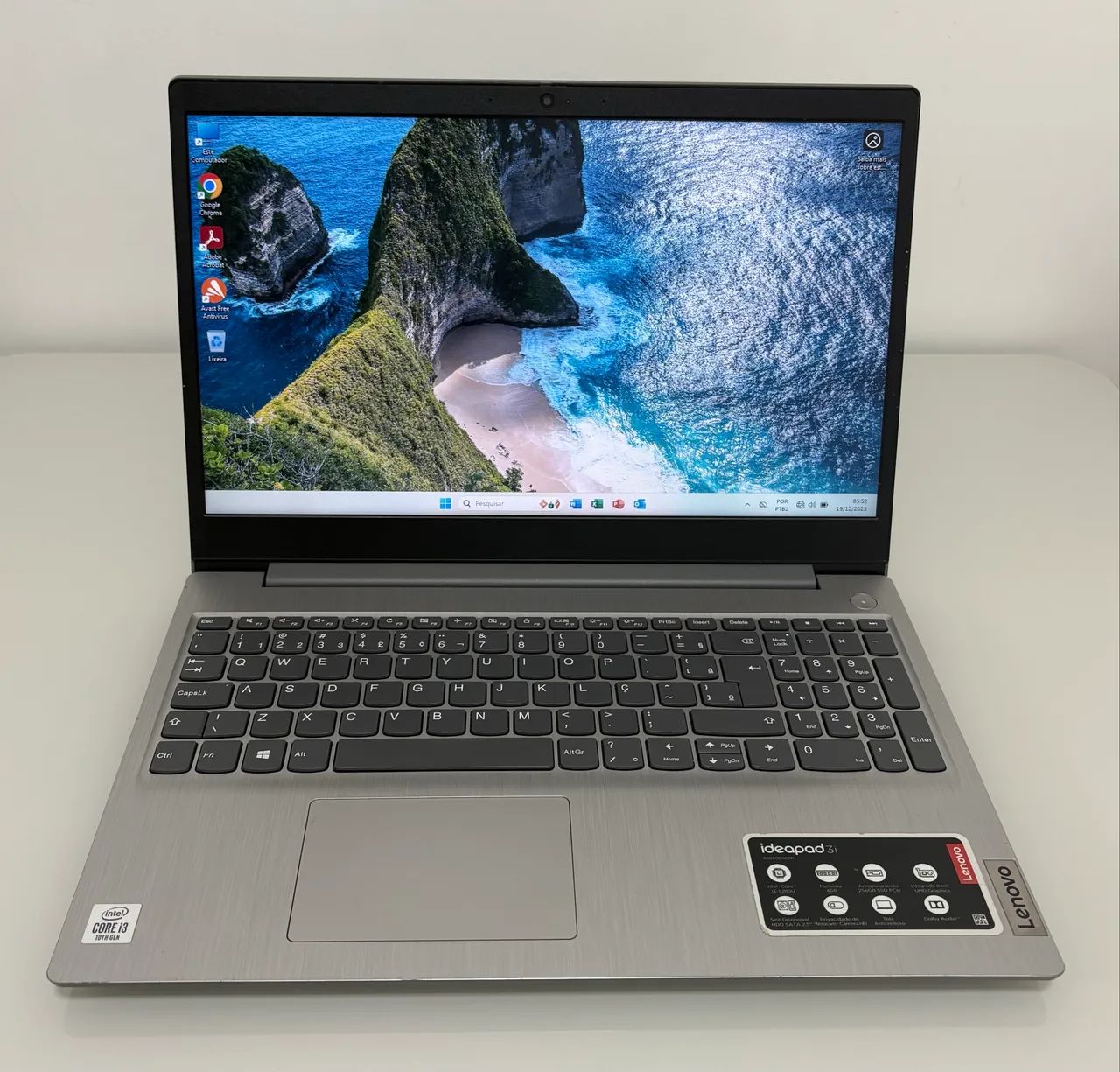 Notebook Lenovo Core i3 10 Geração 08GB SSD 256GB Super NOVO