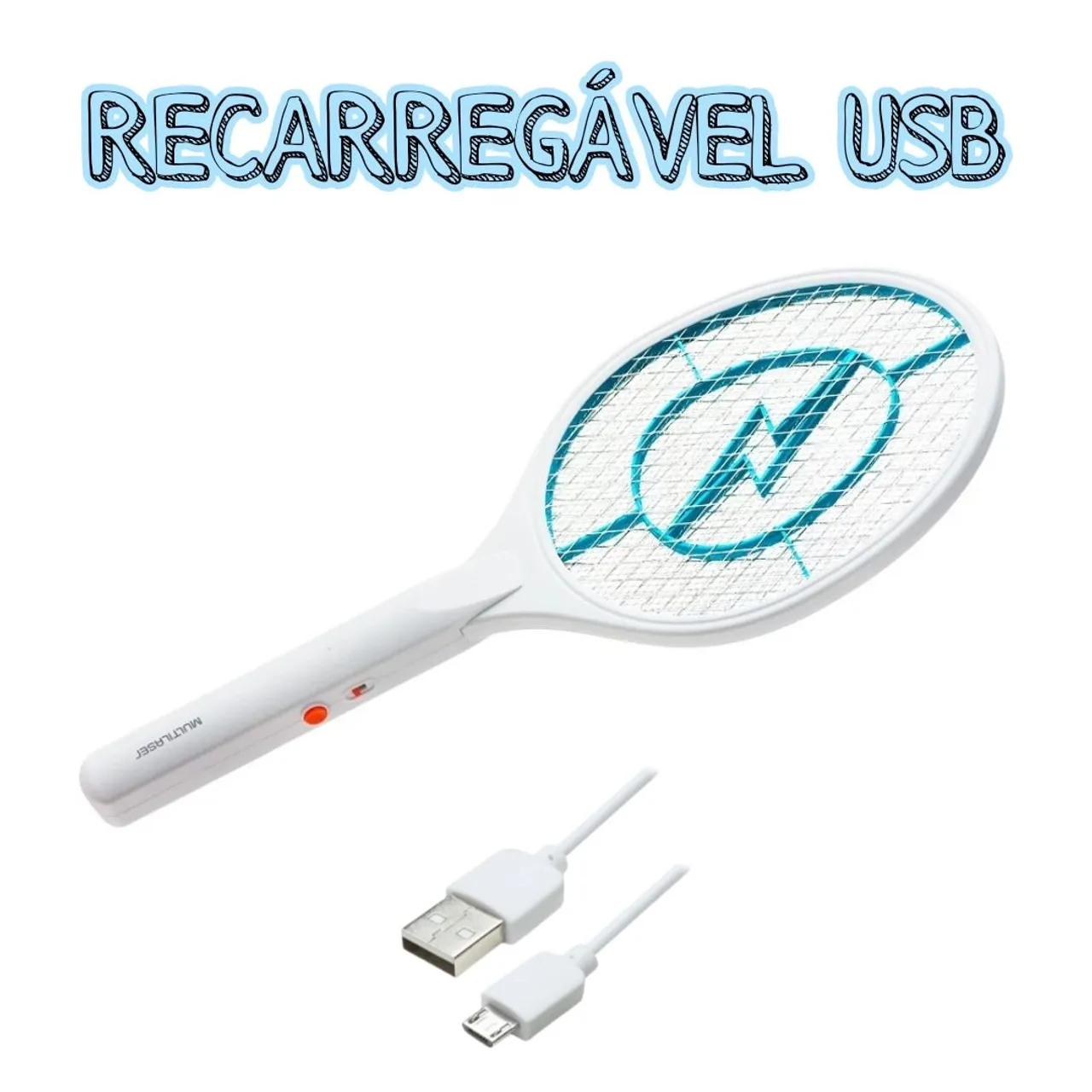 Raquete eletrica Mata Instetos bateria Recarregável via USB