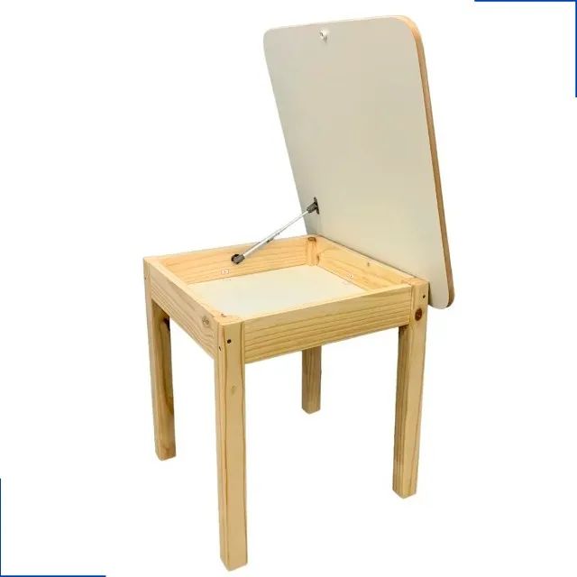 Mesa Infantil De Madeira Sem Pintura Com Baú Tampo Em Mdf