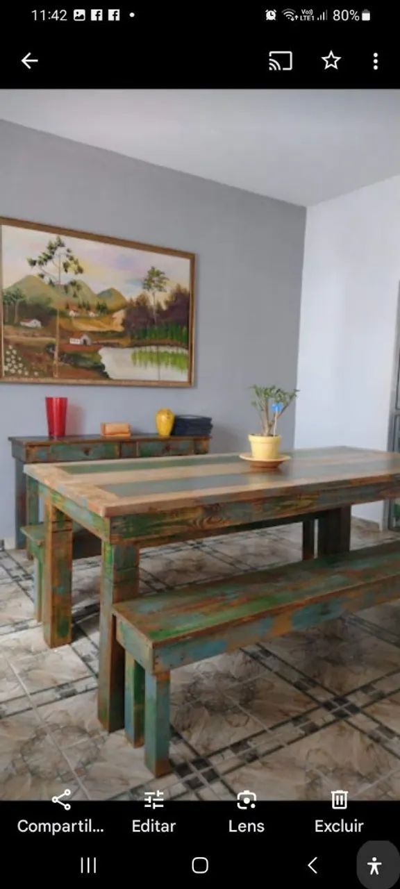 Mesa madeira com Bancos  - Foto 2