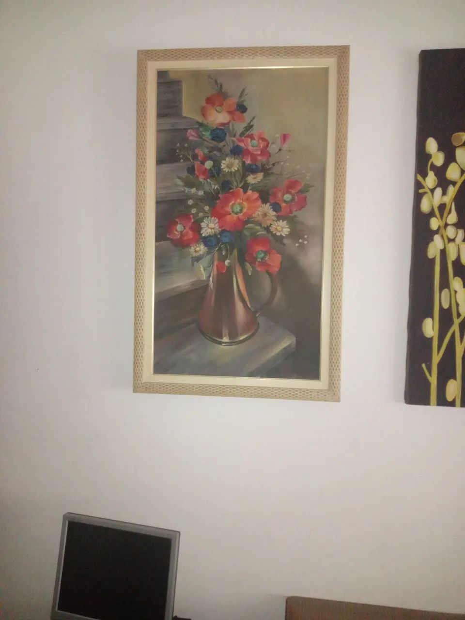 Quadro antigo vaso de flores oleo sobre tela